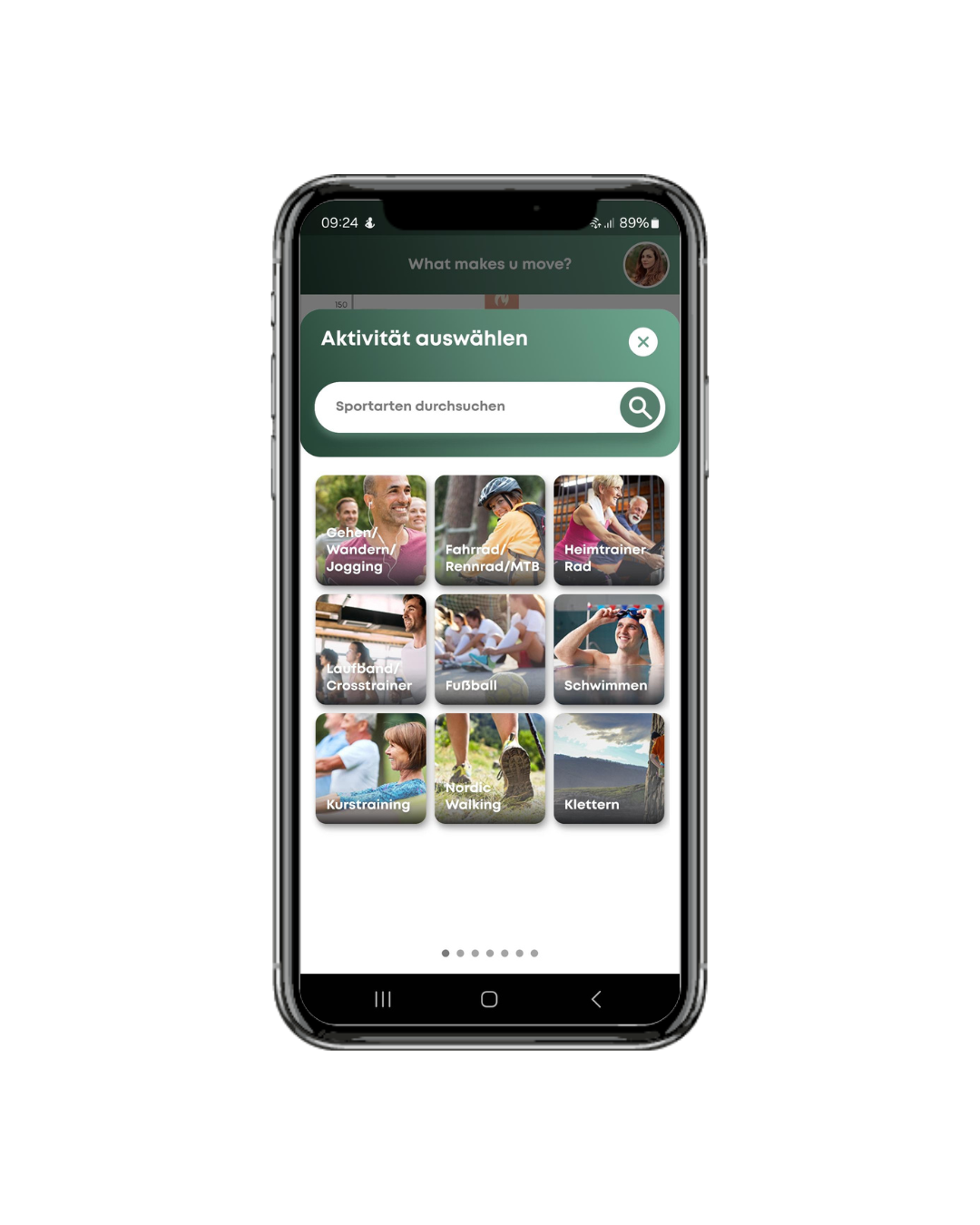 App zeigt individuelle Sportarten-Empfehlungen nach Activity-Analyse, darunter Joggen, Schwimmen und Radfahren