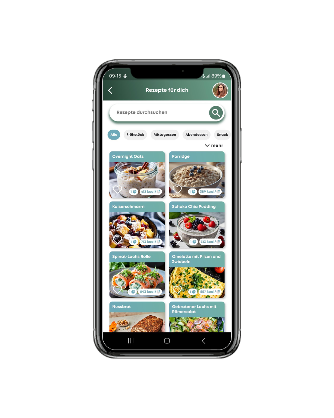 App mit Rezeptvorschlägen nach der Leistungsdiagnostik in München, inklusive Kalorienangaben